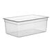 A Vigor translucent polypropylene food pan with a lid.