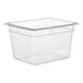 A clear Vigor translucent polypropylene food pan.