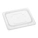 A translucent plastic container lid on a clear plastic container.