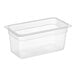 A Vigor translucent polypropylene food pan with a lid.