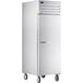 A stainless steel Beverage-Air reach-in refrigerator with a solid door.