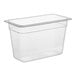 A Vigor translucent polypropylene food pan with a clear lid.