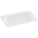 A white translucent polypropylene lid on a white surface.