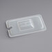 A Vigor translucent polypropylene lid with a notch on a plastic container.