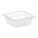 A Vigor translucent polypropylene food pan with a clear lid.