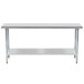 An Advance Tabco stainless steel work table with a galvanized undershelf.