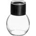 A clear glass bulb with a black top and handle, the Tablecraft Glass Hottle Server.