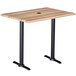 A Holland Bar Stool natural wood laminate bar height table with black end column base.