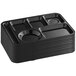 A stack of black Choice heavy-duty melamine 6 compartment trays.