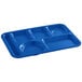 A blue tray with six compartments.