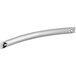 A silver stainless steel curved door handle with holes.