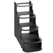A black metal rack with four shelves.