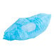 A blue plastic bag with a blue plastic shoe cover.