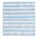 A close up of a blue and white striped Rubbermaid HYGEN microfiber cloth.