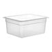 A Cambro translucent polypropylene food pan with a white edge.
