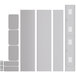 A set of grey metal lockers with white rectangles and lines.