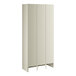 A beige metal cabinet with three doors and holes.