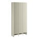 A beige locker with three wide doors and black accents.