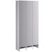 A gray metal Regency locker with three doors and three tiers.