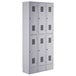 A group of gray Regency Space Solutions metal lockers with twelve doors.