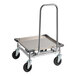 A heavy duty aluminum glass rack dolly with a handle and corner bumpers.