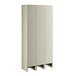 A beige metal locker with three doors and metal panels.