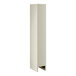 A beige metal locker with a door and rectangular holes.