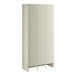 A beige metal Regency 3 tier locker with 3 wide doors and holes in the doors.