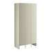 A beige metal locker with three doors and three tiers.