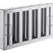 A silver rectangular stainless steel hood filter with metal bars.