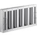 A 10x20 inch stainless steel rectangular hood filter with metal bars.