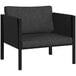A black Flash Furniture outdoor chair with storage pockets.
