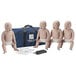 A group of Prestan infant CPR manikins in diapers next to a blue bag.