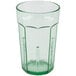 A Spanish Green Cambro SAN plastic tumbler with a handle.