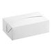 A plain white rectangular take out lunch or chicken box with a fast top closure.
