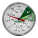 A white circular Frymate filter gauge with red and green text and a red needle.