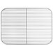 A stainless steel flat wire shelf with a grid pattern.