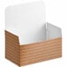 A brown Cornerstone print take out box with a white lid.