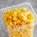 A plastic container filled with Barilla Mezzi Rigatoni pasta.