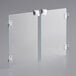 A white rectangular door set with two clear glass panels and black metal handles.
