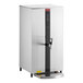 A stainless steel Grindmaster hot water dispenser with a black tap handle.