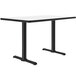 A white rectangular Correll cafe table with black T bases.