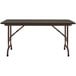 A Correll walnut rectangular folding table with a brown metal frame.