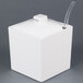 A white square Cal-Mil melamine jar with notched lid.