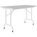 A gray rectangular Correll folding table with gray legs.