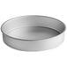 A round silver Fat Daddio's cake pan.