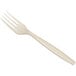 A Visions beige plastic fork with a white handle.