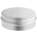 A silver metal tin with a ribbed screw top lid.