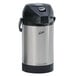 A Curtis stainless steel coffee airpot with a black lid.