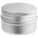 A silver metal tin with a ribbed screw top lid.